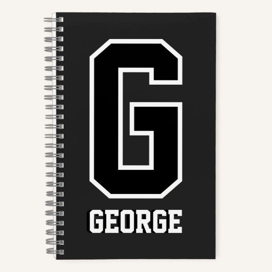 Aangepast zwart-wit gepersonaliseerd monogram notitieboek (Voorkant)