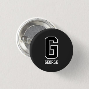 Aangepast zwart-wit gepersonaliseerd monogram ronde button 3,2 cm