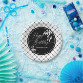 Aangepast zwart wit Happy Birthday Diamond Patroon Papieren Bordje (Feest)