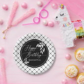 Aangepast zwart wit Happy Birthday Diamond Patroon Papieren Bordje (Feest)