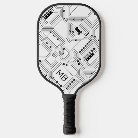 Aangepast zwart-wit, Klassieke computercircuitkaar Pickleball Paddle (Voorkant)