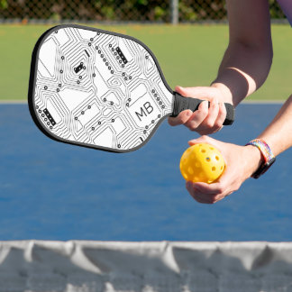 Aangepast zwart-wit, Klassieke computercircuitkaar Pickleball Paddle