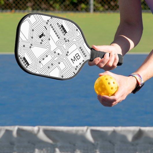 Aangepast zwart-wit, Klassieke computercircuitkaar Pickleball Paddle (Insitu)