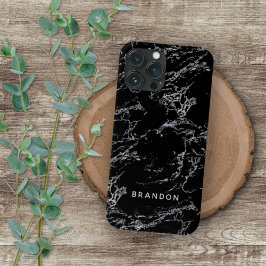 Aangepast zwart-wit marmersteen strepenpatroon iPhone 16 pro max hoesje
