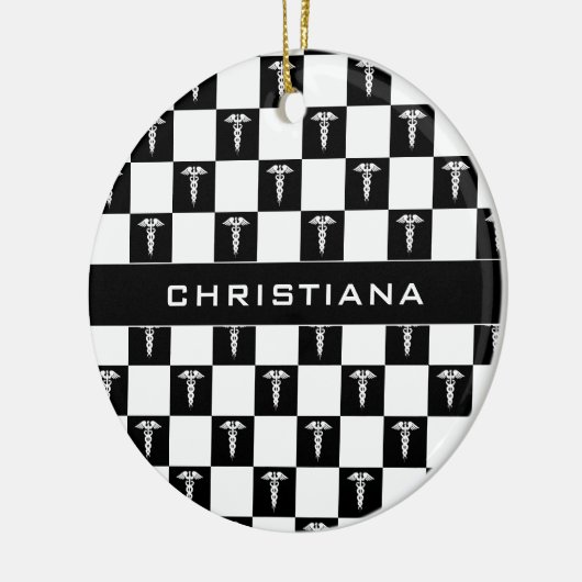 Aangepast zwart-wit medisch symbool Caduceus Keramisch Ornament (Links)