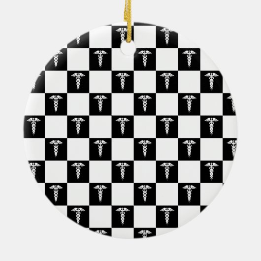 Aangepast zwart-wit medisch symbool Caduceus Keramisch Ornament (Achterkant)