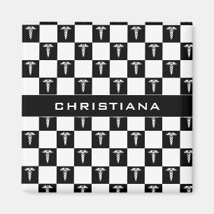 Aangepast zwart-wit medisch symbool Caduceus Magneet