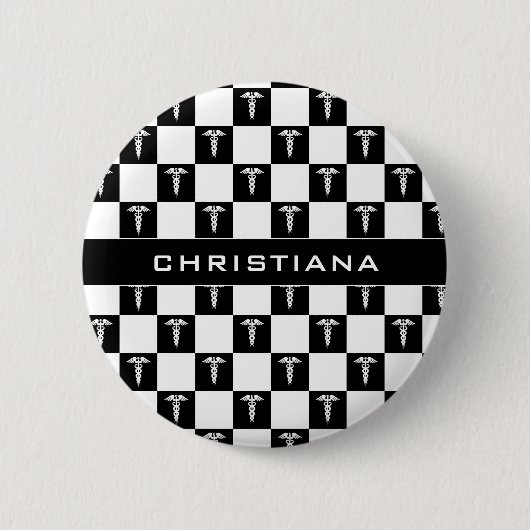 Aangepast zwart-wit medisch symbool Caduceus Ronde Button 5,7 Cm (Voorkant)