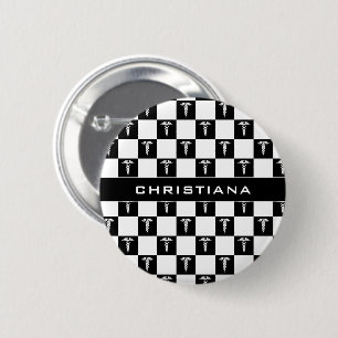 Aangepast zwart-wit medisch symbool Caduceus Ronde Button 5,7 Cm