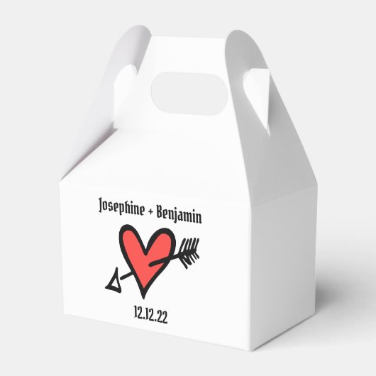 Aangepast zwart-wit met rode liefdeshartwedstrijk bedankdoosjes (Voorkant Zijde)