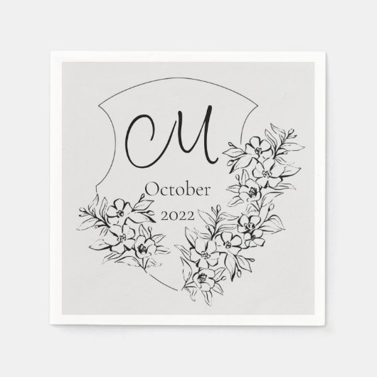 Aangepast zwart-wit monogram begrafenis Napkins Servet (Voorkant)