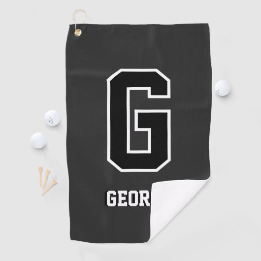 Aangepast zwart-wit monogram – gepersonaliseerd ca golfhanddoek (Insitu)