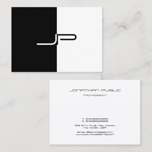 Aangepast zwart-wit monogram Initiaal Elegant mode Visitekaartje (Voorkant / Achterkant)