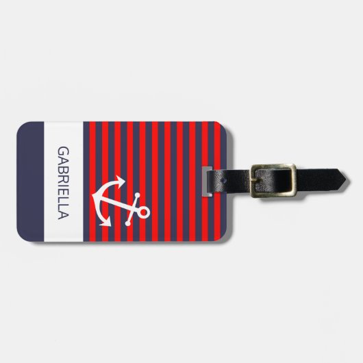 Aangepast zwart-wit rood, blauw, gestreept patroon bagagelabel (Voorkant horizontaal)