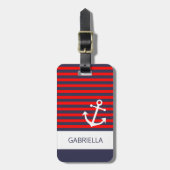 Aangepast zwart-wit rood, blauw, gestreept patroon bagagelabel (Voorkant verticaal)