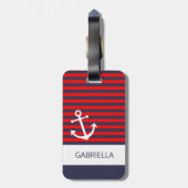 Aangepast zwart-wit rood, blauw, gestreept patroon bagagelabel (Achterkant verticaal)