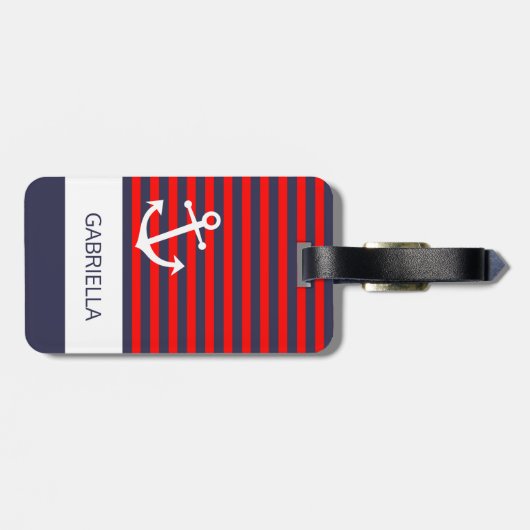 Aangepast zwart-wit rood, blauw, gestreept patroon bagagelabel (Achterkant horizontaal)