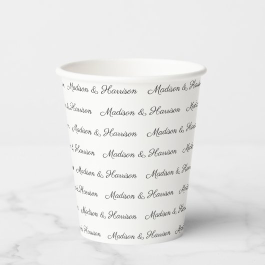 Aangepast zwart wit script, naam tekstelegant papieren bekers (Voorkant)
