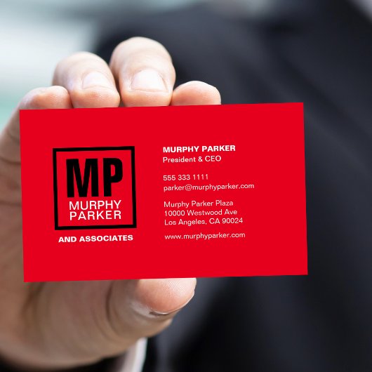 Aangepast zwart-wit vierkant monogram Logo Visitekaartje