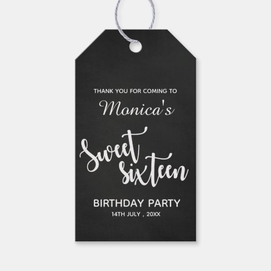 Aangepast zwart wit | Zoet 16 | Geboortende Labels Cadeaulabel (Voorkant)