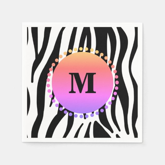Aangepast zwart Zebra Stripe monogram Servetten (Voorkant)