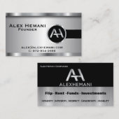 Aangepast - zwart zilver stalen monogram visitekaartje (Voorkant / Achterkant)