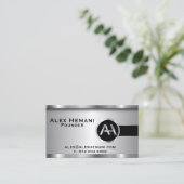 Aangepast - zwart zilver stalen monogram visitekaartje (Staand voorkant)