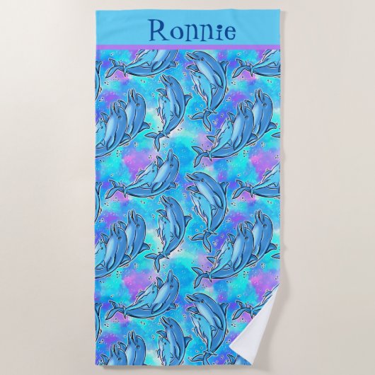 Aangepast zwemmen met Dolphins Beach Towel Strandlaken (Voorkant)