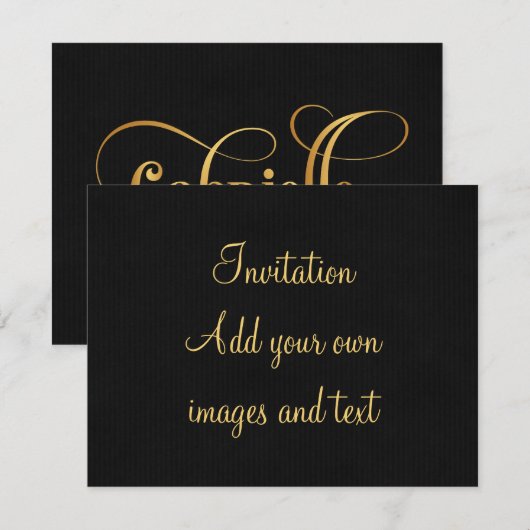 Aangepast Zwirly Manuscript Gabrielle Gold op Blac Kaart (Voorkant / Achterkant)