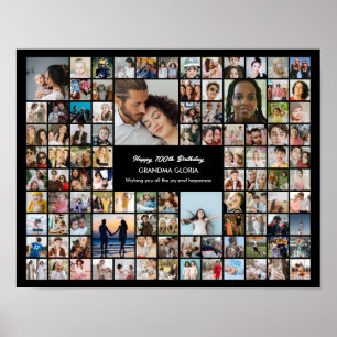 Aangepaste 100 foto's Fotocollage 100ste verjaarda Poster