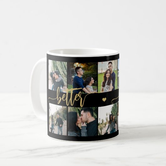 Aangepaste 10 fotocollage jouw tekst script koffiemok (Voorkant links)