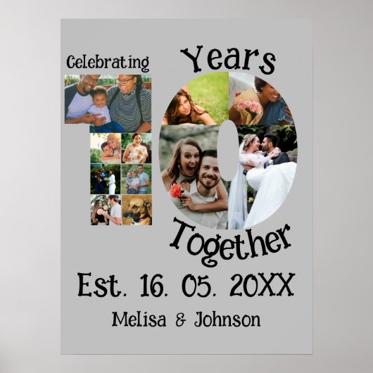 Aangepaste 10e huwelijksverjaardag 11 foto collage poster (Voorkant)