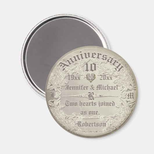 Aangepaste 10e Jubileum  koperen look Magneet (Voorkant / Achterkant)