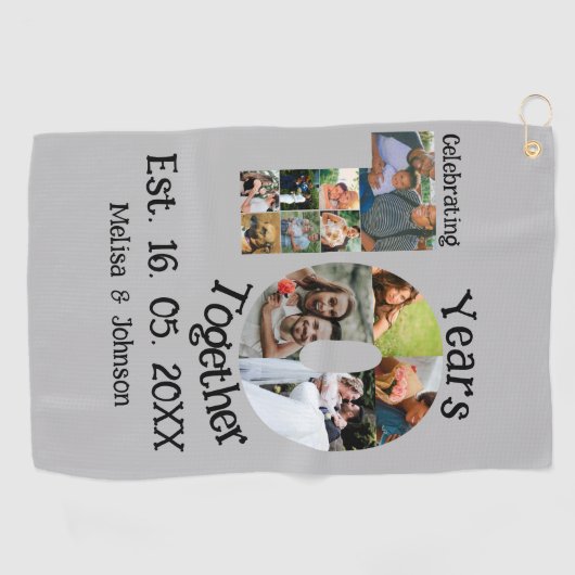Aangepaste 10e trouwdag 11 fotocollage golfhanddoek (Horizontaal)
