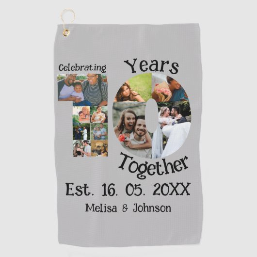 Aangepaste 10e trouwdag 11 fotocollage golfhanddoek (Voorkant)