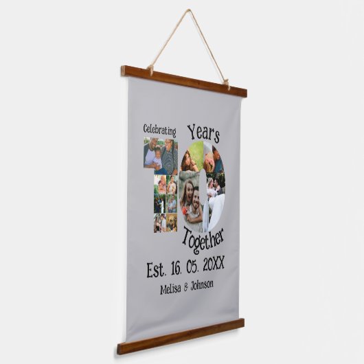 Aangepaste 10e trouwdag 11 fotocollage hangend wandkleed (Gebogen)