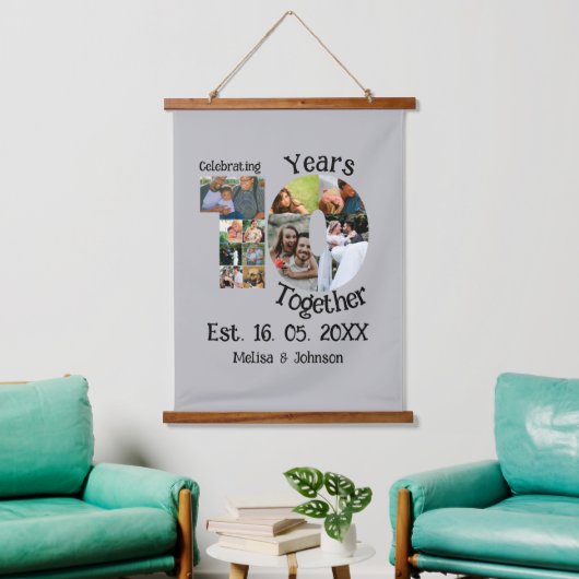 Aangepaste 10e trouwdag 11 fotocollage hangend wandkleed (Woonkamer)
