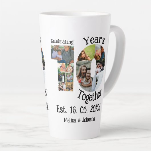 Aangepaste 10e trouwdag 11 fotocollage latte mok (Rechterhoek)