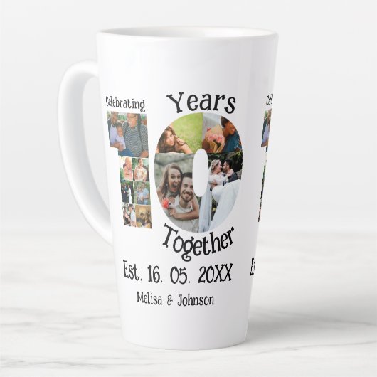 Aangepaste 10e trouwdag 11 fotocollage latte mok (Linkerhoek)