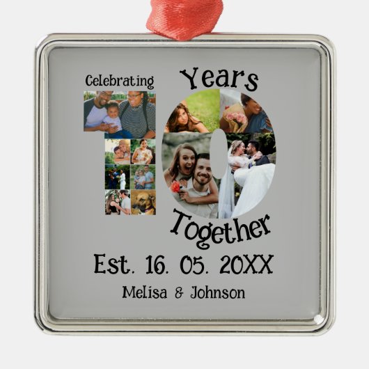 Aangepaste 10e trouwdag 11 fotocollage metalen ornament (Voorkant)