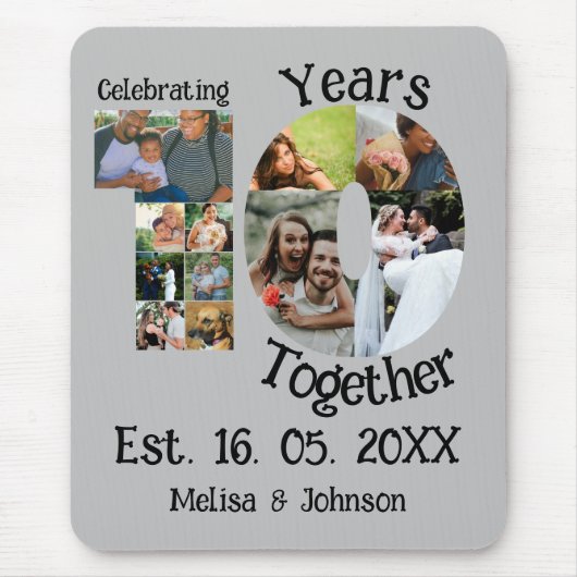 Aangepaste 10e trouwdag 11 fotocollage muismat (Voorkant)