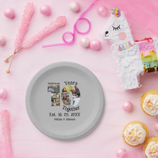 Aangepaste 10e trouwdag 11 fotocollage papieren bordje (Feest)