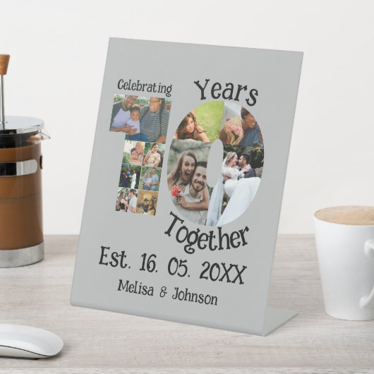 Aangepaste 10e trouwdag 11 fotocollage reclamebord met voetstuk (Insitu)