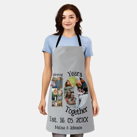 Aangepaste 10e trouwdag 11 fotocollage schort (Gedragen)