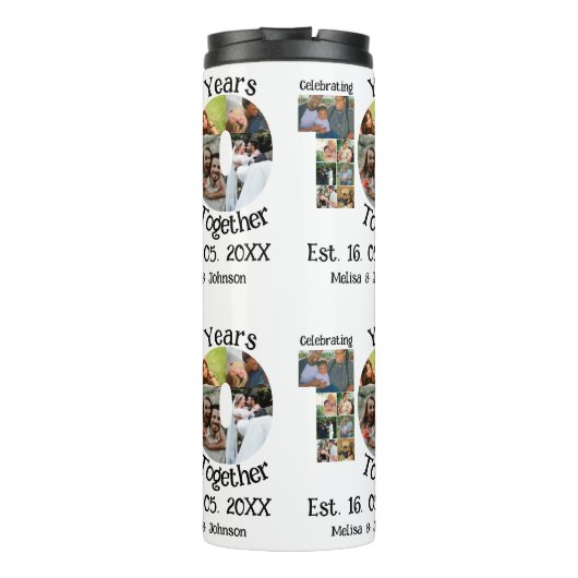 Aangepaste 10e trouwdag 11 fotocollage thermosbeker (Achterkant)