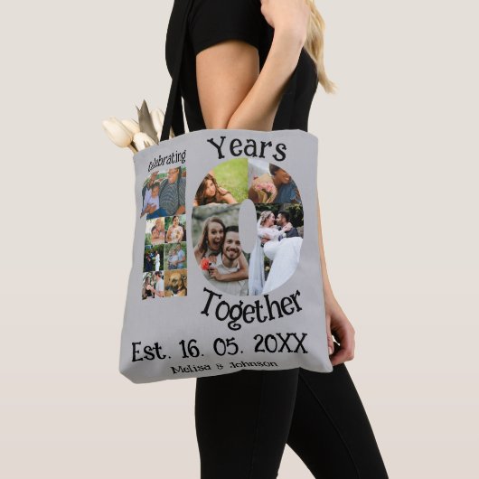 Aangepaste 10e trouwdag 11 fotocollage tote bag (Dichtbij)