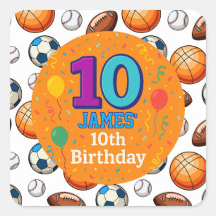 Aangepaste 10e Verjaardag Sportthema Stickers