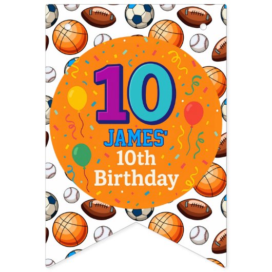 Aangepaste 10e verjaardag sportthema vlaggetjes (Eerste vlag)