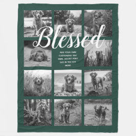 Aangepaste 11 foto Collage BLESSED Dark Green Fleece Deken