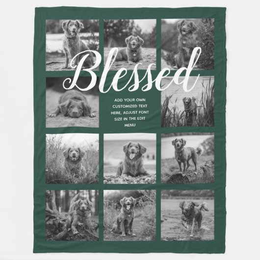 Aangepaste 11 foto Collage BLESSED Dark Green Fleece Deken (Voorkant)
